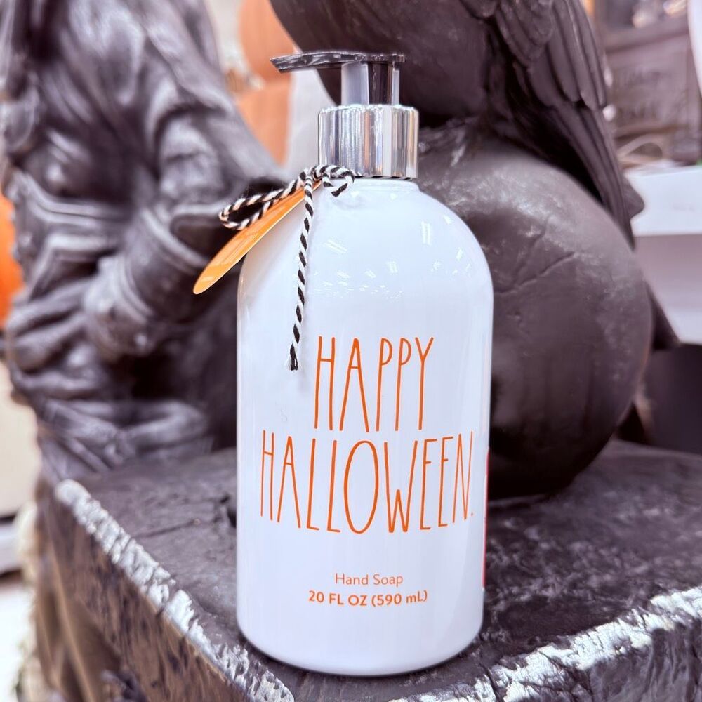 NWT Rae Dunn Reusable Happy Halloween Pumpkin Pie 20 Oz White Orange Hand Soap